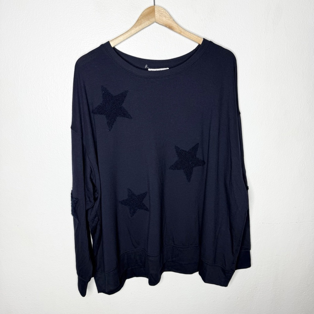 New Workshop Republic Clothing Navy Blue Star Sweater Womens 3X Rayon Blend